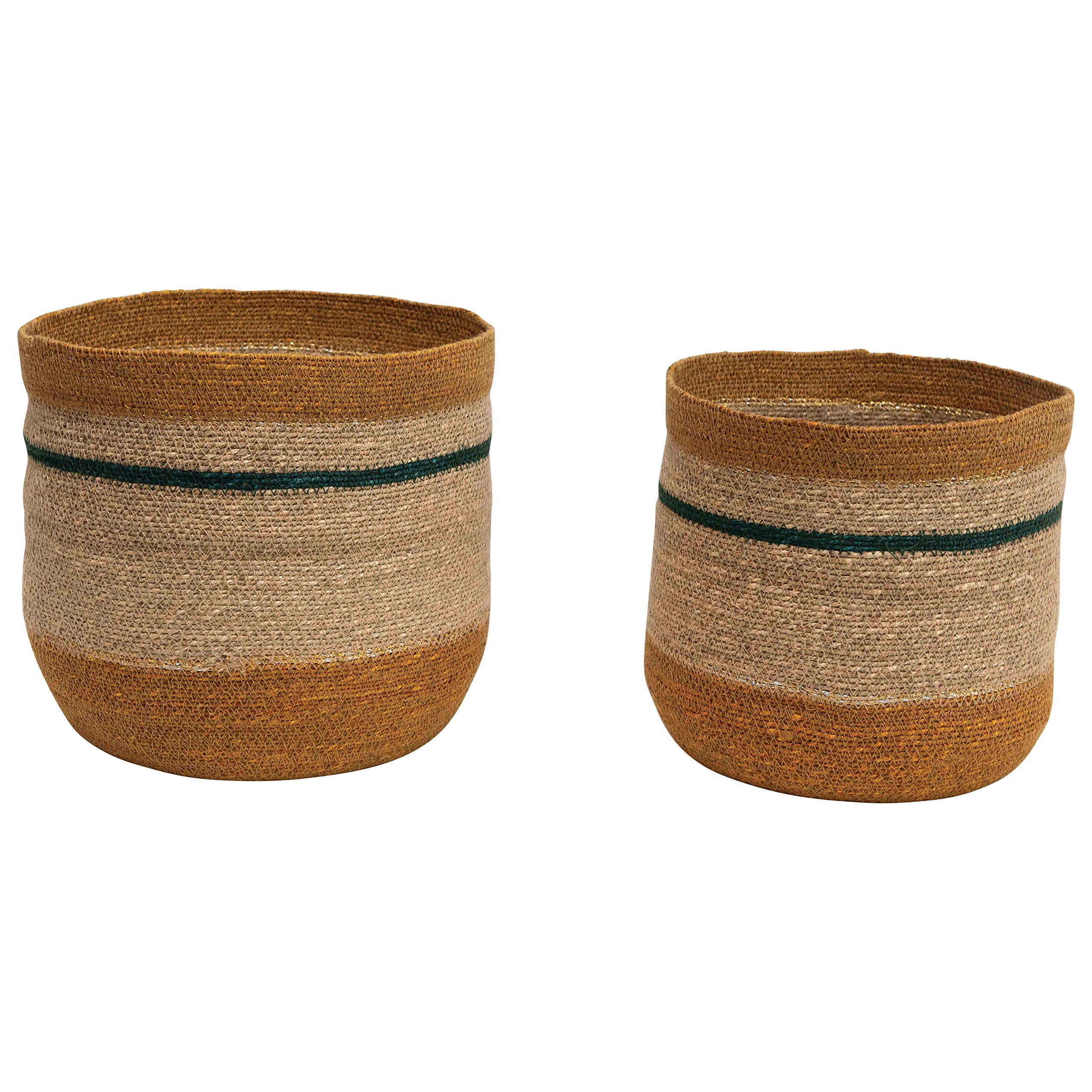 Creative Co-Op Df2462 10.75'' & 12.25'' Handwoven Natural Seagrass Striped (Set Of 2 Sizes) Baskets, Brown